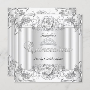 Quinceanera Silver White Diamond Tiara 15th Party Invitation