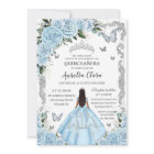 Quinceañera Sky Blue Floral Dress Princess Silver
