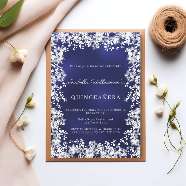 Quinceanera snowflakes blue elegant winter party invitation (Creator Uploaded)