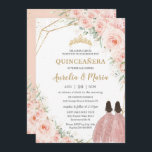 Quinceañera Soft Blush Floral Roses Flowers Twins Invitation<br><div class="desc">Personalise this lovely quinceañera invitation with own wording easily and quickly,  simply press the customise it button to further re-arrange and format the style and placement of the text.  Matching items available in store!  (c) The Happy Cat Studio</div>