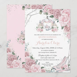 Quinceañera Soft Pink Floral Princess Carriage Invitation