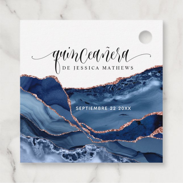 Quinceañera, Spanish, Blue Agate Favour Tags (Back)