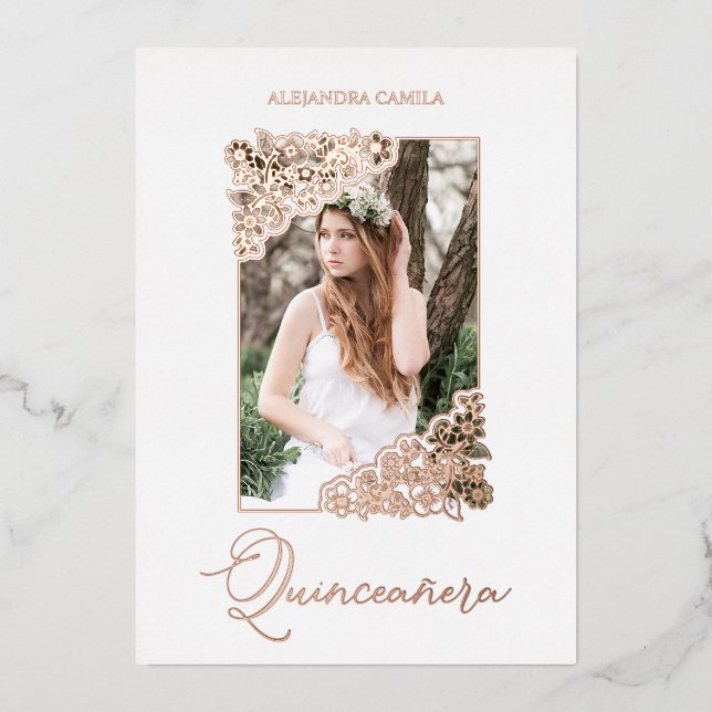 Quinceañera Spanish Romantic Floral Frame Photo (Front)
