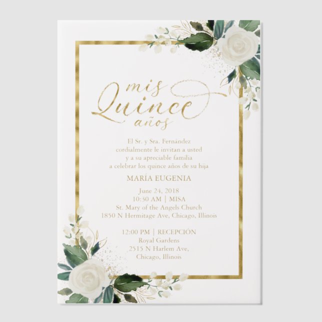 Quinceanera Spanish Wording Pink Gold  Vellum Invitations (Front)