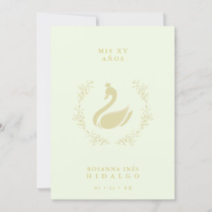 Quinceañera Spanish Yellow & Gold Romantic Swan Invitation
