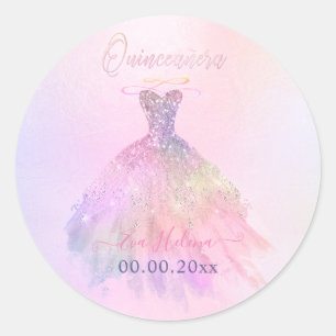 Quinceañera , Sparkle Gown, Cotton Candy Classic Round Sticker