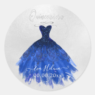 Quinceañera Sparkle Gown, Navy Blue Classic Round Sticker