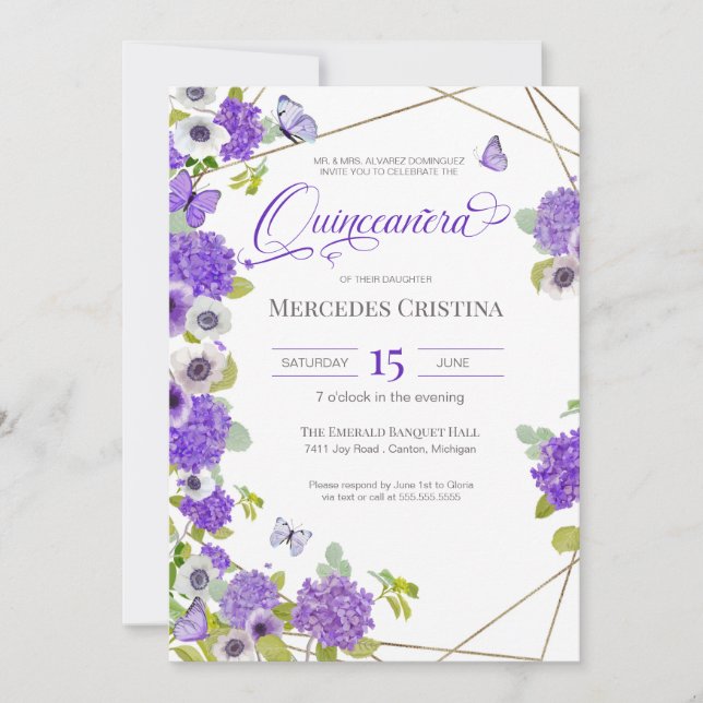 Quinceañera spring garden floral butterfly party i invitation (Front)