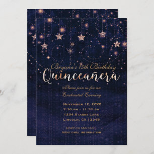 Quinceañera Starry Night Purple & Gold Whimsical Invitation