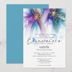 Quinceanera   Striking Teal Purple Abstract Invitation