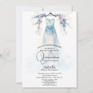 Quinceañera   Stunning Blue Floral Gown  Invitation