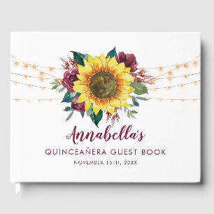 Quinceanera Sunflower Lights Floral Birthday Guest Book
