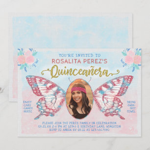 Quinceanera Sweet 15 Birthday Butterfly with Photo Invitation