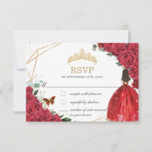 Quinceañera Sweet 16 15 Birthday Red Roses Floral RSVP Card