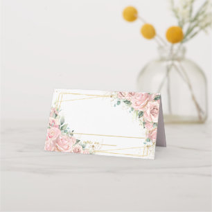 Quinceanera Sweet 16 Birthday Blush Pink Roses Place Card
