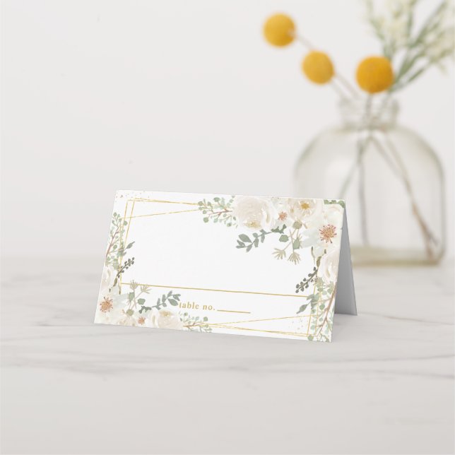 Quinceanera Sweet 16 Birthday White Ivory Flowers Place Card (Front)