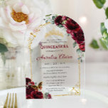 Quinceañera Sweet 16 Burgundy Floral Gold Arch Acrylic Invitations<br><div class="desc">Add a touch of elegance to your special occasion with our rich burgundy floral arch acrylic invitations, featuring a gold princess crown, delicate butterfly, a gold arch frame, and refined gold accents. Ideal for quinceañeras, Sweet 16s, 18th birthdays, debutante balls, and other milestone celebrations, these invitations set the stage for...</div>