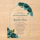 Quinceañera Sweet 16 Emerald Green Floral Gold 