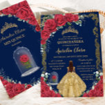 Quinceañera Sweet 16 Enchanted Red Rose Navy Blue Invitation<br><div class="desc">Personalise this lovely enchanted rose quinceañera invitation easily and quickly. Simply click the "Edit Using Design Tool" button to modify the text, wording, font style, font size, and font colour. You can also add or remove text, and move or remove images. The girl, enchanted rose in a cloche and crown...</div>