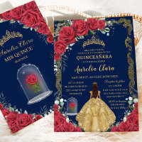Quinceañera Sweet 16 Enchanted Red Rose Navy Blue