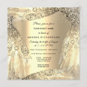 Quinceanera Sweet 16th 15th Birthday Gold Dress Invitation