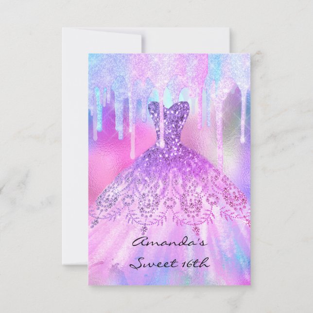 Quinceanera Sweet 16th Drips Holographic Dress Invitation (Back)