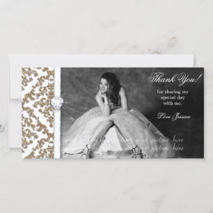 Quinceanera Sweet Sixteen Glitter Damask Thank You Card
