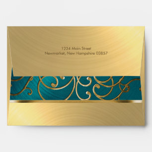 Quinceanera Teal Blue Green and Gold Filigree Envelopes