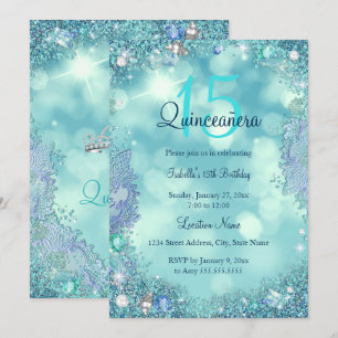 Quinceanera Teal Blue Ocean Sky Birthday Party Invitation