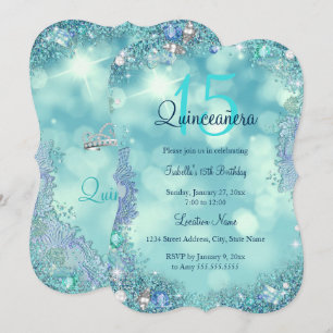 Quinceanera Teal Blue Ocean Sky Birthday Party Invitation