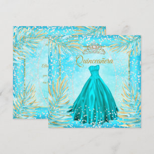 Quinceanera Teal Blue Tiara Dress Birthday Party Invitation
