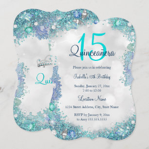 Quinceanera Teal Blue White Ocean Sky Birthday Invitation