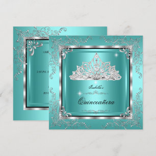Quinceanera Teal Diamond Tiara 15th Birthday Invitation