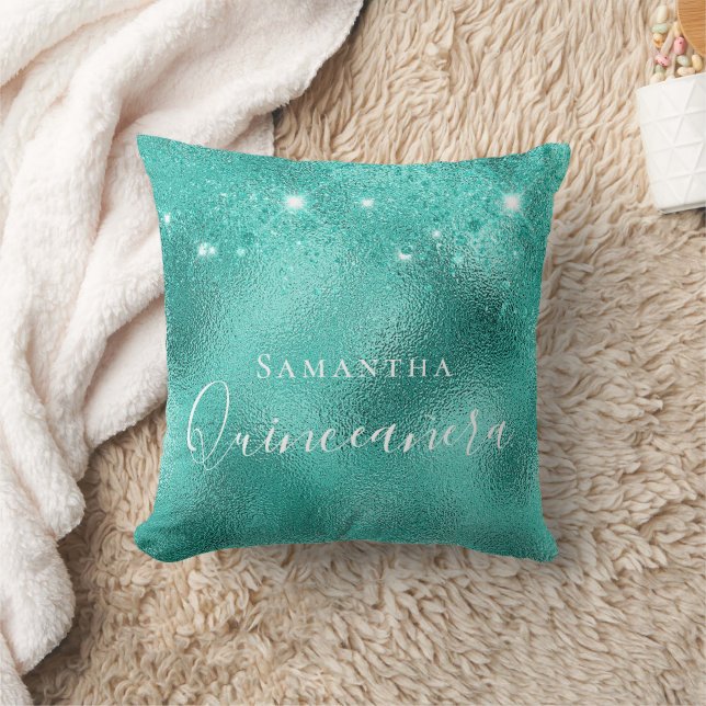 Quinceanera teal green glitter cushion (Blanket)