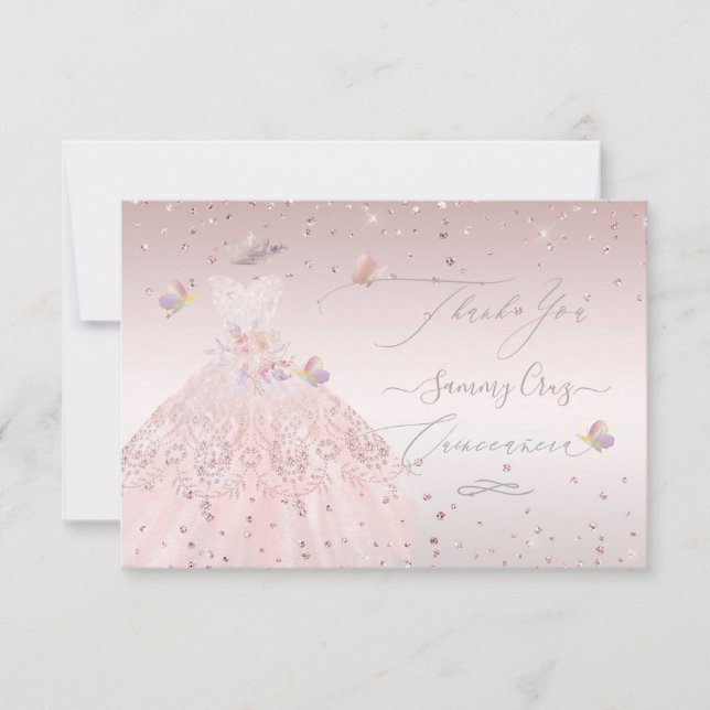 Quinceanera Thank You Blush Glitter Gown Invitatio Invitation (Front)