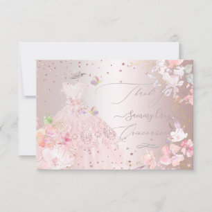 Quinceanera Thank You Blush Glitter Gown Invitation