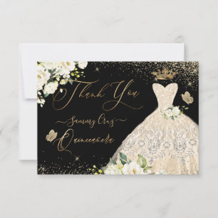 Quinceanera Thank You Champagne Gold Glitter Gown  Card
