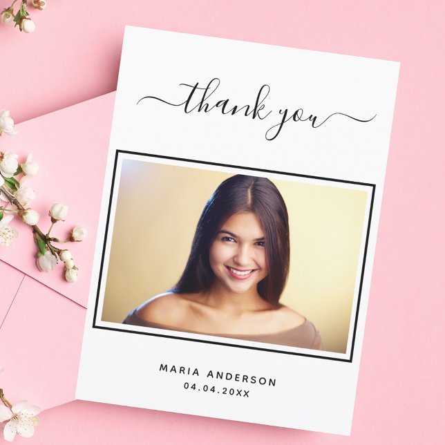 Quinceanera thank you custom photo black white postcard (Creator Uploaded)