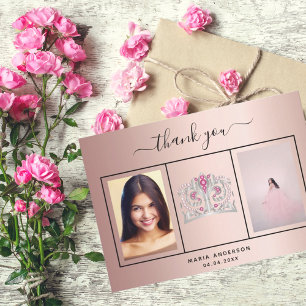 Quinceanera thank you custom photo rose gold glam card