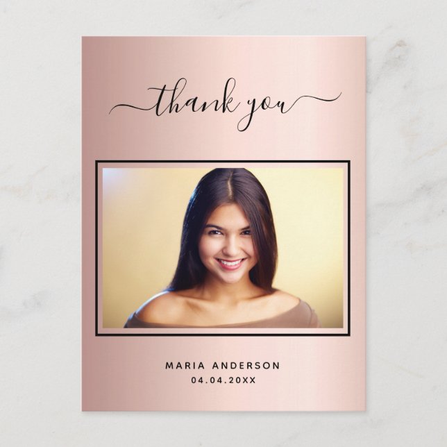 Quinceanera thank you custom photo rose gold postcard (Front)