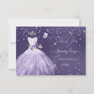 Quinceanera Thank You Dusty Purple Glitter Gown Invitation