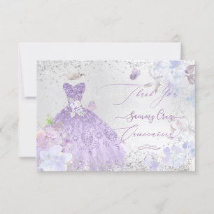 Quinceanera Thank You Dusty Purple Glitter Gown Invitation