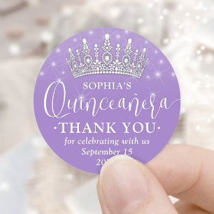 Quinceañera Thank You Elegant Crown Lilac Purple Classic Round Sticker