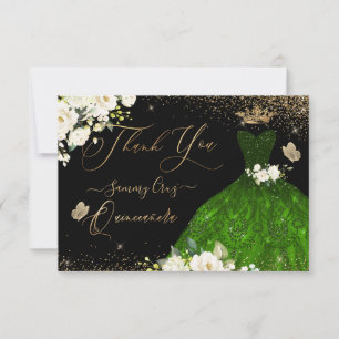 Quinceanera Thank You Emerald Green Glitter Gown  Card