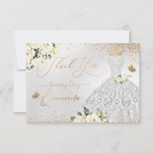 Quinceanera Thank You Faux Silver Glitter Gown