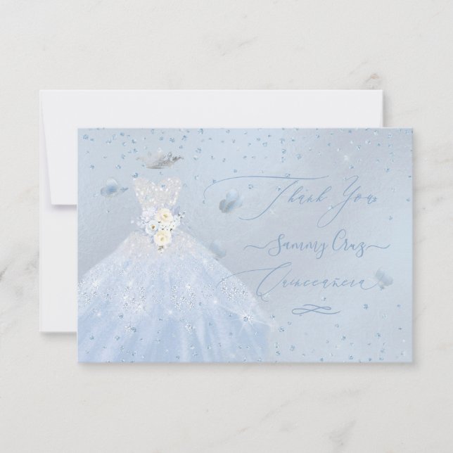 Quinceanera Thank You Glitter Silver Baby Blue Inv Invitation (Front)