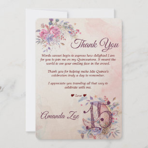 Quinceañera Thank you Note Invitation
