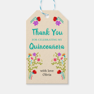 Quinceanera Thank You Turquoise Green Floral Gift Tags