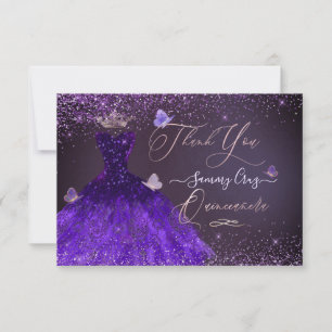 Quinceanera Thank You Ultra Violet Glitter Invitation