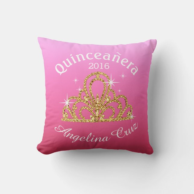 Quinceanera Tiara Bokeh Bling | ombre pink Cushion (Front)